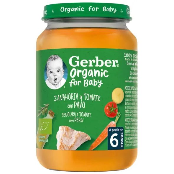 Gerber Organic dětský příkrm mrkev a rajčata s krůtím masem 190g