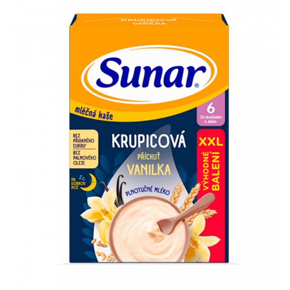 Sunar Mléčná kaše krupicová příchuť vanilka na dobrou noc 340g