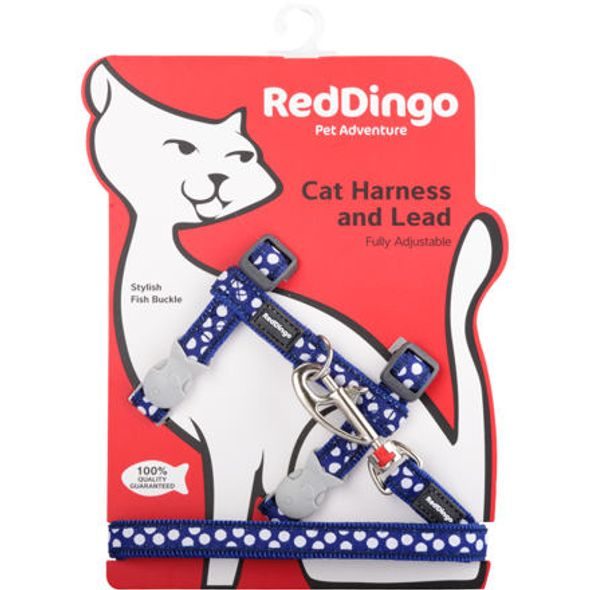 Red Dingo Postroj RD s vodítkem-kočka- White Spots on Navy