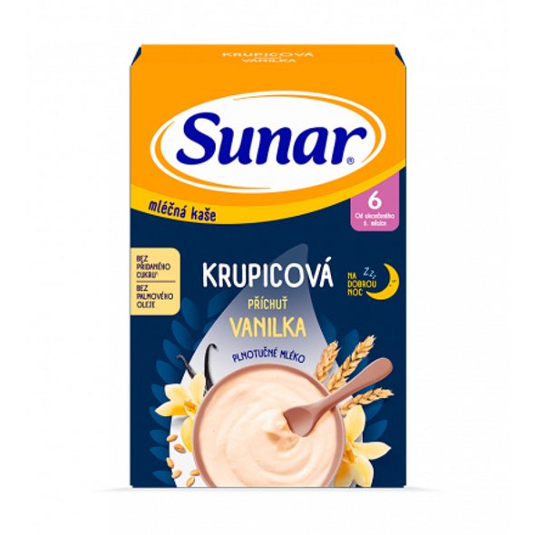 Sunar Mléčná kaše krupicová příchuť vanilka na dobrou noc 210g