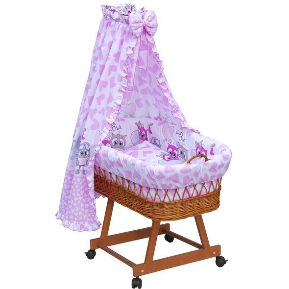 Scarlett Proutěný košík na miminko s nebesy Kulíšek růžová