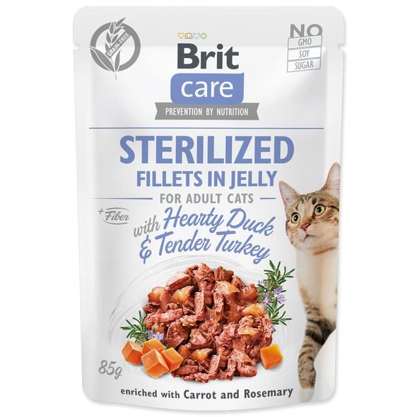 Brit Care Cat Sterilized. Fillets in Jelly with Hearty Duck & Tender Turkey 85g