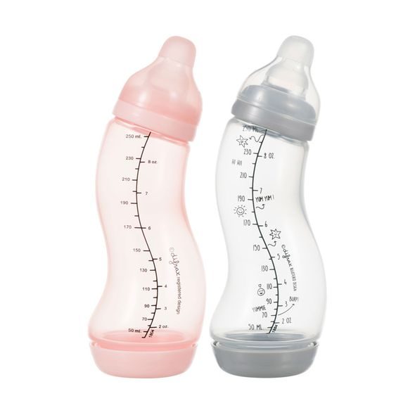 Difrax sada kojeneckých antikolikových lahviček 2 x 250ml, růžová/šedá