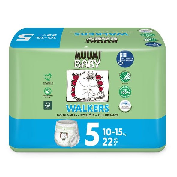 Muumi Baby Walkers 5 Maxi+ 10-15 kg (22 ks), kalhotkové eko pleny