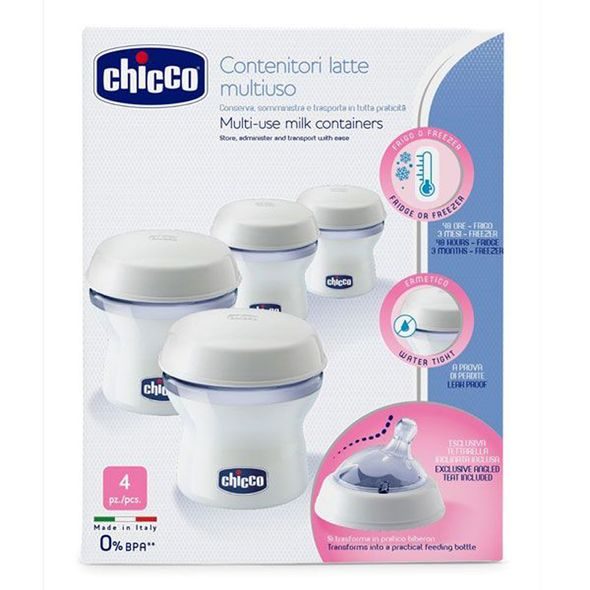 Chicco Chicco Zásobníky víceúčelové na mateřské mléko s lahvovou násadkou Natural Feeling, 4ks