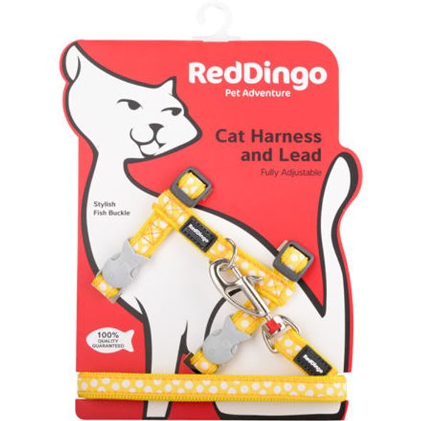 Red Dingo Postroj RD s vodítkem-kočka- White Spots on Yellow
