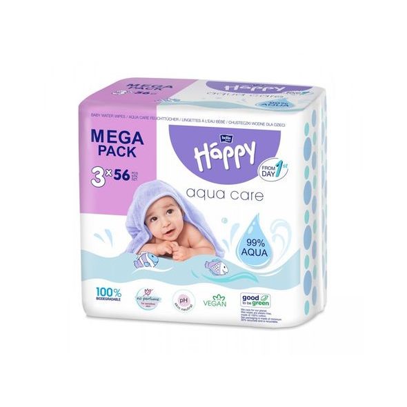 Bella Baby HAPPY Vlhčené ubrousky Aqua care 3x56ks