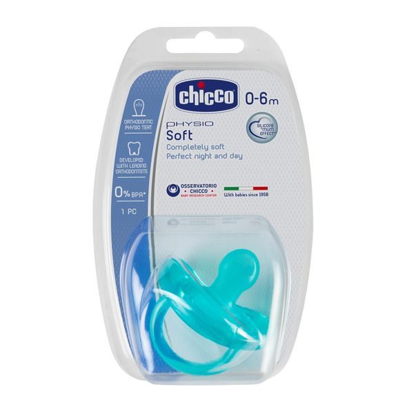 Chicco Šidítko Physio Soft celosilikónové, 0-6m+, modré