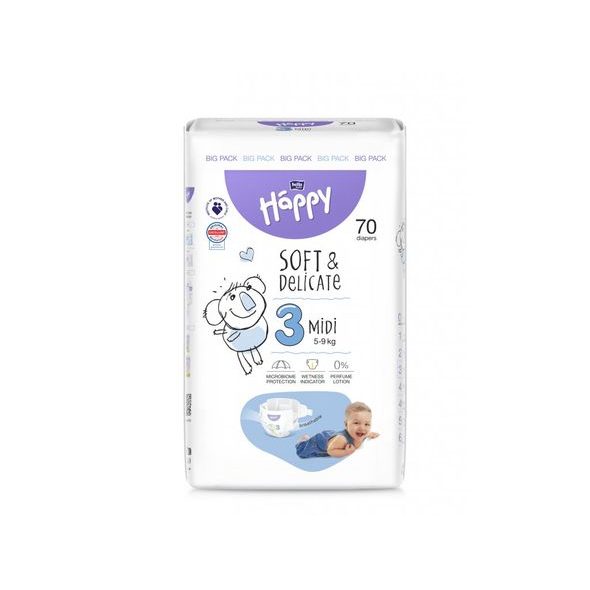 Bella Baby HAPPY Soft&Delicate 3 Midi 5-9kg 70ks