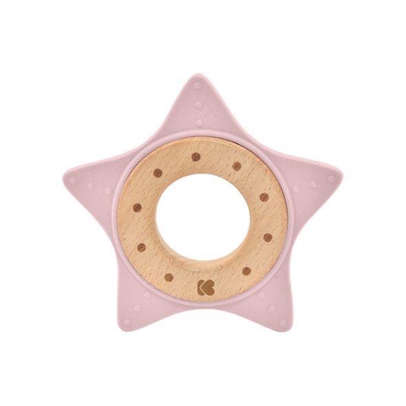 KikkaBoo Kousátko silikon a dřevo Star Pink