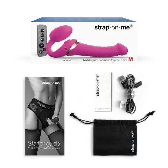 Strap-on-me Multi Orgasm Strap-On Vibrator with Licking Stimulator Pink S