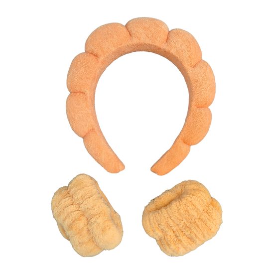Kosmetická čelenka a náramky proti stékání vody - oranžová