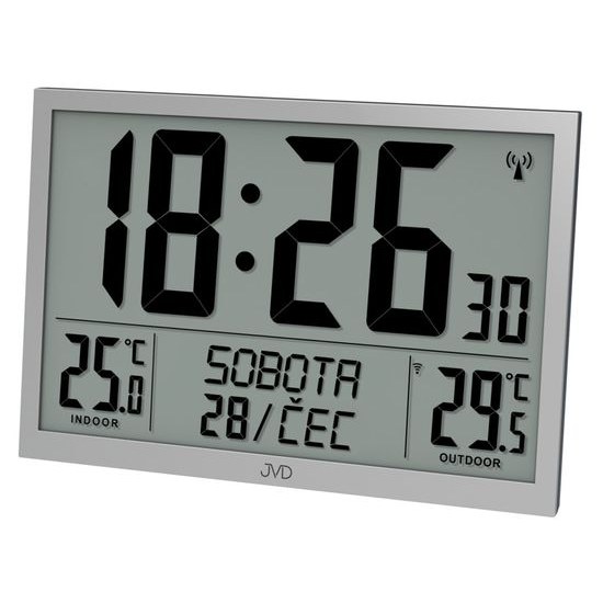 JVD RB9412.2 - Velké hodiny řízené signálem s názvem dne v češtině a venkovní teplotou