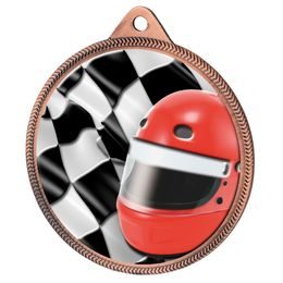 Motorsports Helmet and Flag Color Texture 3D Print Bronze Medal