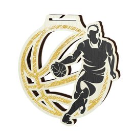 Acacia Basketball Gold Eco Friendly Wooden Medal