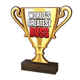 Worlds Greatest Boss Real Wood Trophy Cup