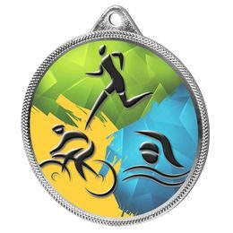 Triathlon Color Texture 3D Print Silver Medal