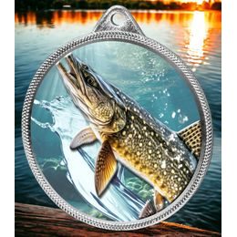 Pike Fishing Texture Print Silver Medal
