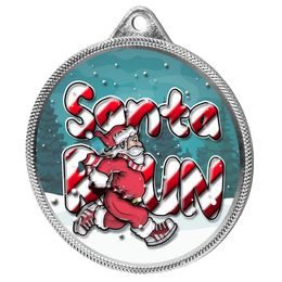 Santa Run (Blue) Christmas 3D Texture Print Full Color 2 1/8 Medal - Silver