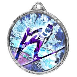 Ski Jump 3D Texture Print Full Color 2 1/8&quot; Medal - Silver