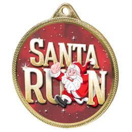 Santa Run (Red) Christmas 3D Texture Print Full Color 2 1/8 Medal - Gold