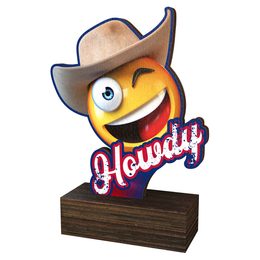Howdy Brown Hat Real Wood Trophy