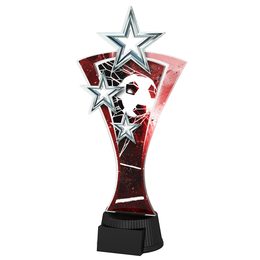Red and Silver Triple Star Soccer Trophy