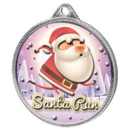 Santa Run (Pink) Christmas 3D Texture Print Full Color 2 1/8 Medal - Silver