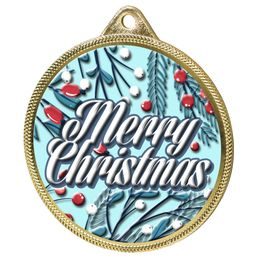 Merry Christmas 3D Texture Print Full Color 2 1/8 Medal - Gold