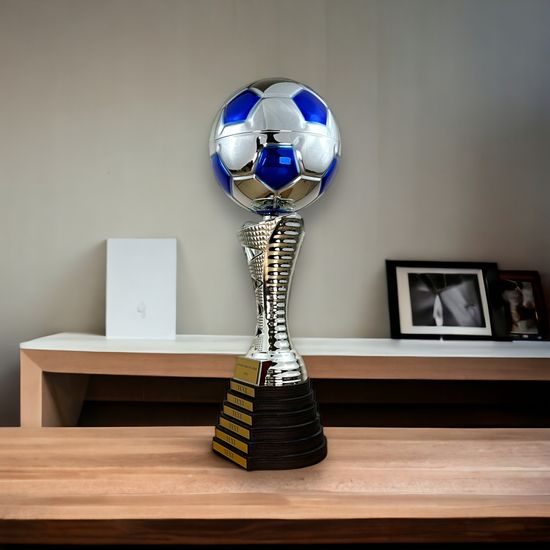 Eminent Silver and Blue Soccer Trophy