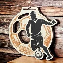 Acacia Football Bronze Eco Friendly Wooden Medal