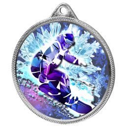Snowboarding 3D Texture Print Full Colour 55mm Medal - Silver