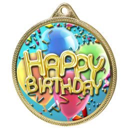 Happy Birthday Colour Texture 3D Print Gold Medal