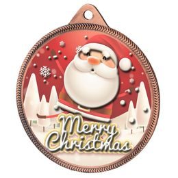 Merry Christmas Santa 3D Texture Print Full Colour 55mm Medal - Bronze