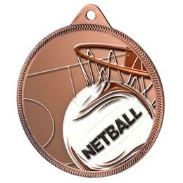 Netball 3D Texture Print Antique Colour 55mm Medal - Bronze