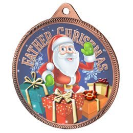 Father Christmas 3D Texture Print Full Colour 55mm Medal - Bronze