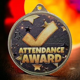 Attendance Texture Print Gold Star Medal