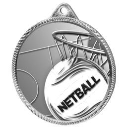 Netball 3D Texture Print Antique Colour 55mm Medal - Silver