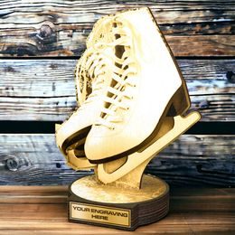 Grove Classic White Ice Skating Boot Real Wood Trophy