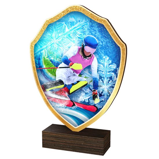 Arden Downhill Women Skiing Real Wood Shield Trophy