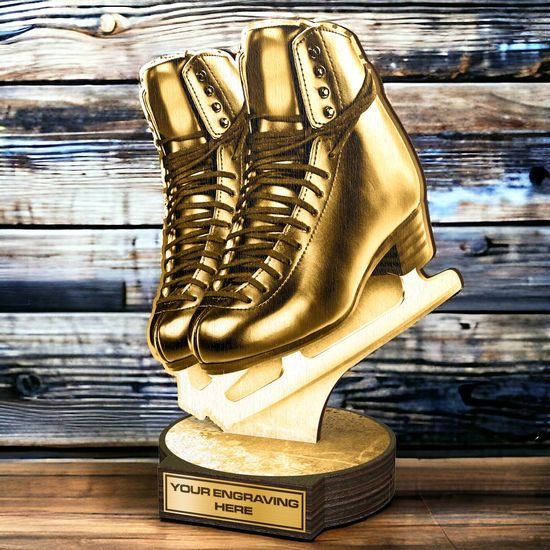 Grove Classic Black Ice Skating Boot Real Wood Trophy