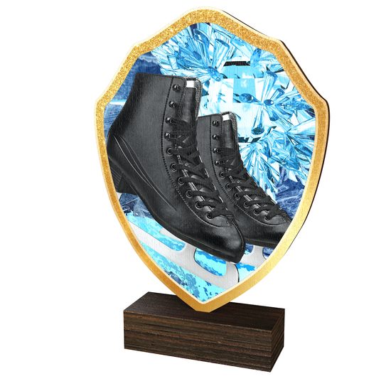 Arden Ice Skating Black Boot Real Wood Shield Trophy