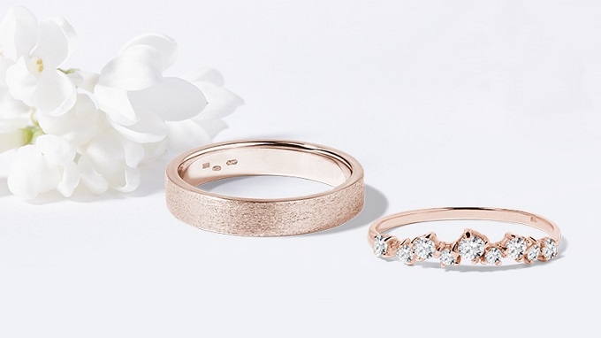 Snubní prsteny KLENOTA - růžové zlato a diamanty