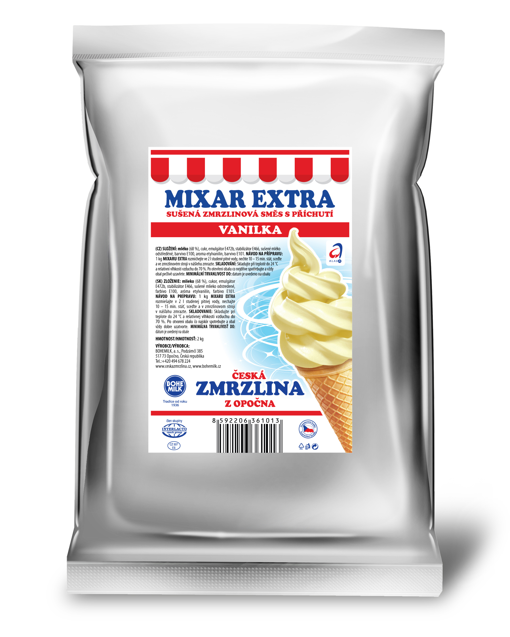 Směs na vanilkovou zmrzlinu z Opočna Mixar Extra Vanilka - 2 kg - Bohemilk  - Zmrzliny - Suroviny - Svět cukrářů
