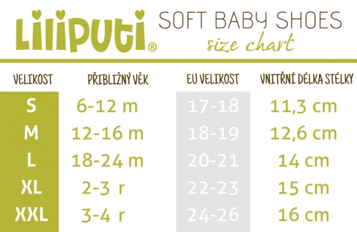 zimné kožené capáčky Liliputi veľkostná tabuľka