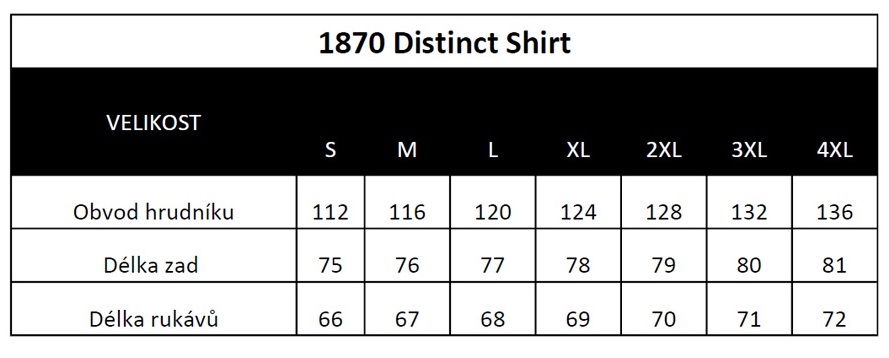 Velikostní tabulka košile Trilobite