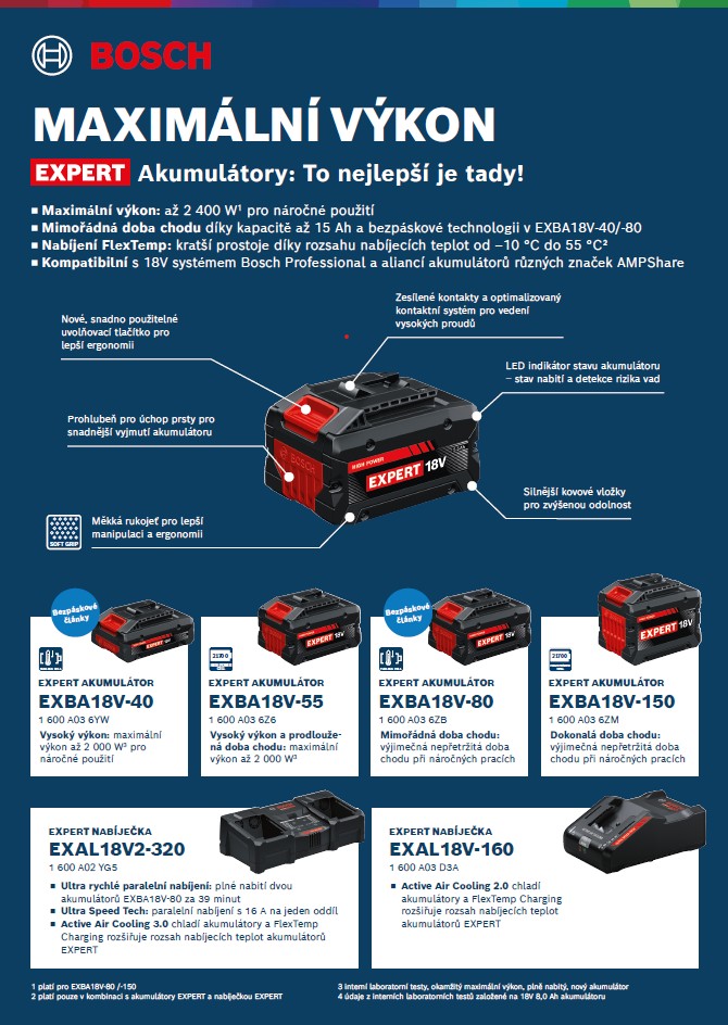 Lot De 2 Batteries Bosch Expert EXBA18V-80 18V - Haute Performance, Autonomie Augmentée De 120% - Technologie Cellules Tabless