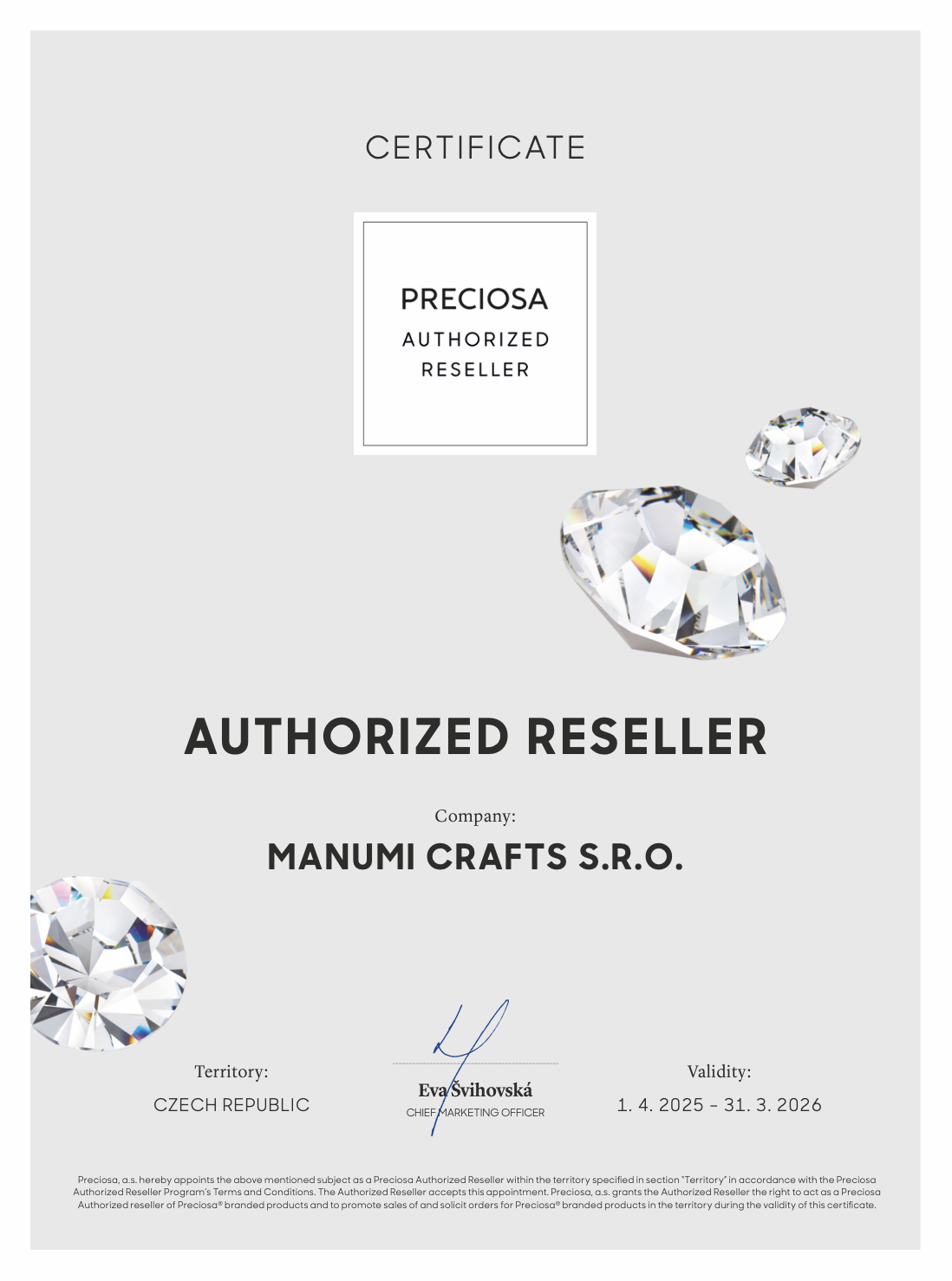 Jsme autorizovaný prodejce Preciosa® Components