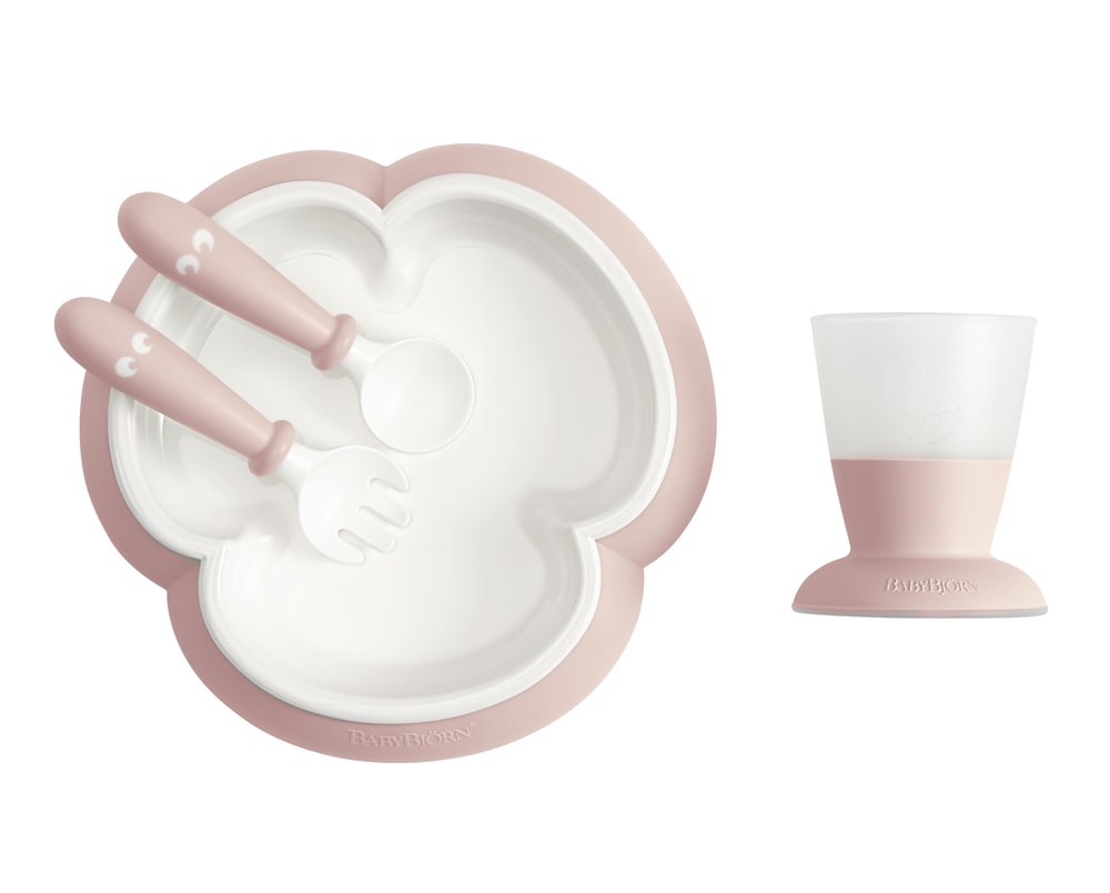 BABYBJÖRN Dětský jídelní set 4 dílný pudrově růžový