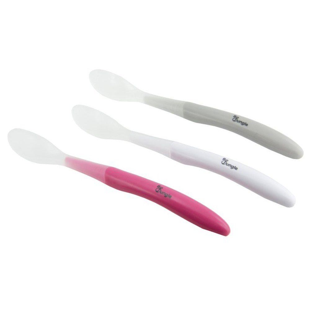 Bo Jungle měkké jídelní lžičky 3ks - White/Pink/Grey